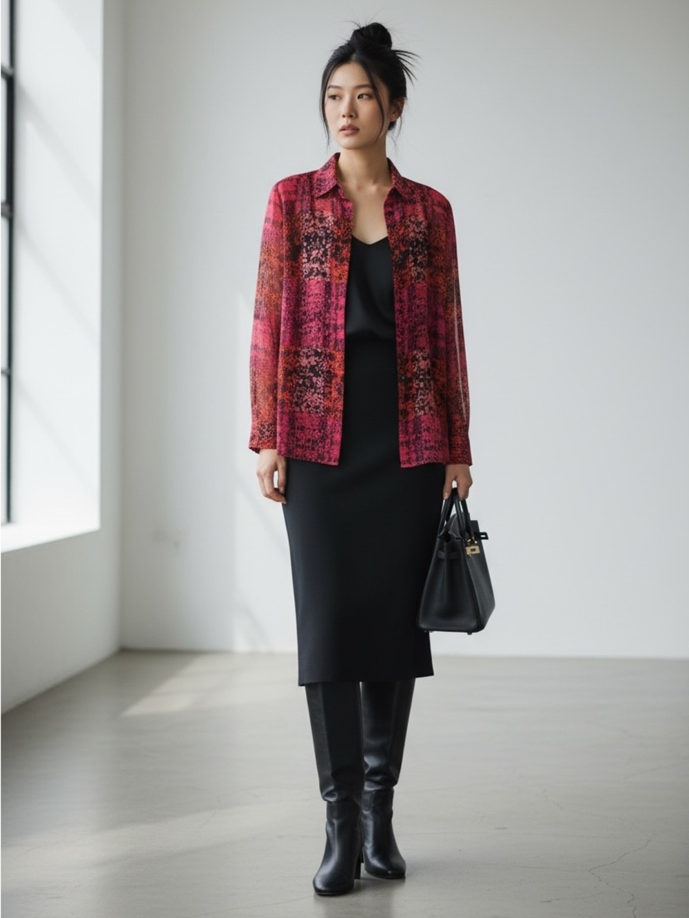 Etcetera 100% Silk Sheer Red Snake Print Button Blouse Size 6